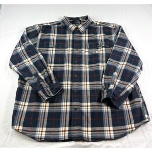 Carhartt Shirt Mens 2XL Blue Plaid Heavyweight Flannel Loose Fit Workwear Casual
